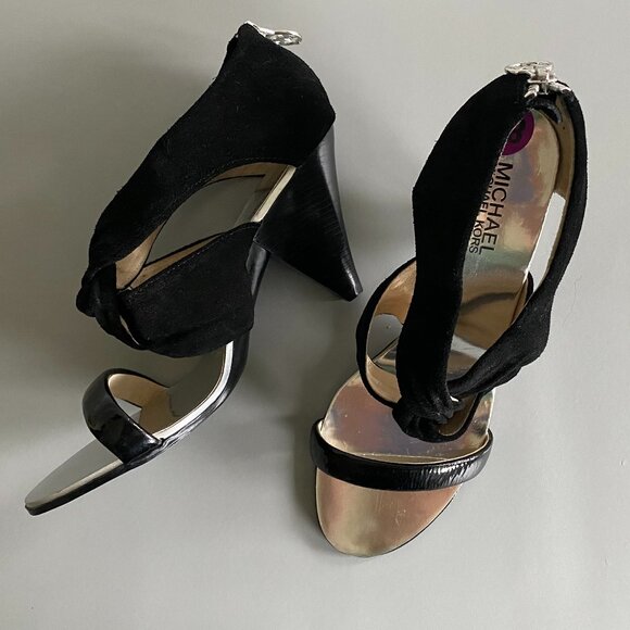 Michael Kors Black Suede Formal Open toes Shoes Sz 8.5 - Picture 1 of 10